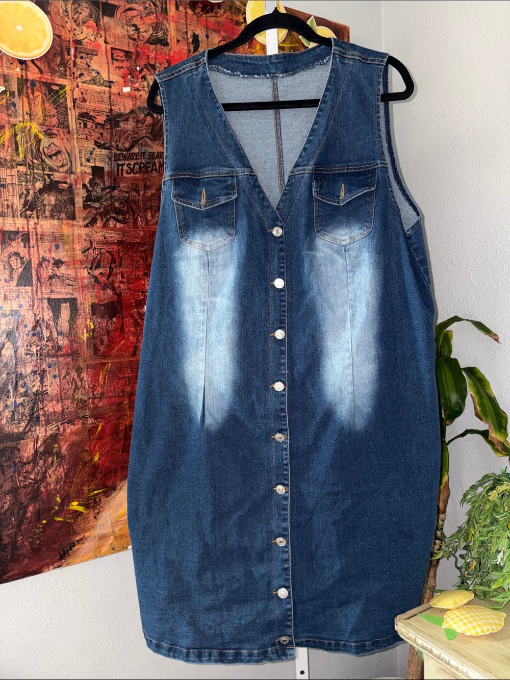 4X Classic Dark Blue Denim Button-Front Women’s Jeans Dress